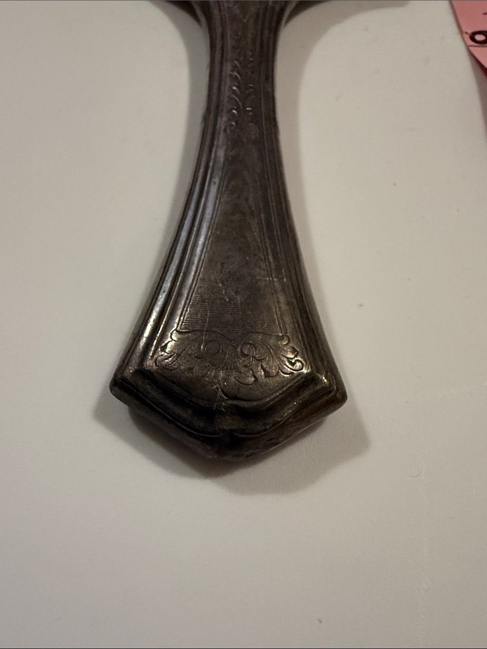 Ornate Engraved Metal Hand Mirror with Monogram - Picture 5 of 7
